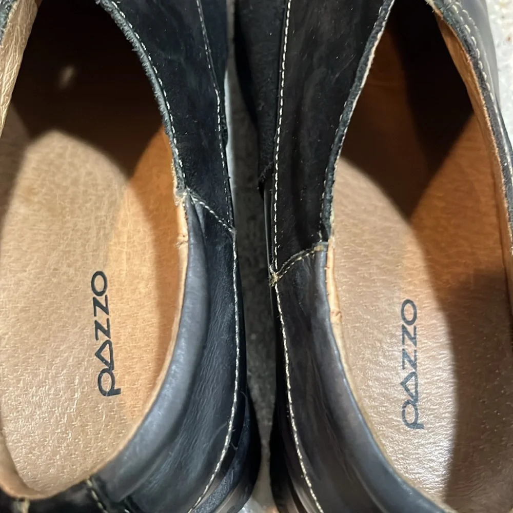PAZZO MIXED LEATHER SUEDE WEDGE LOAFERS BLACK SIZE 7